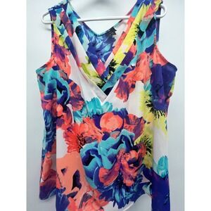 Worthington Womens XL Sleeveless V Neck Floral Print Blouse Top